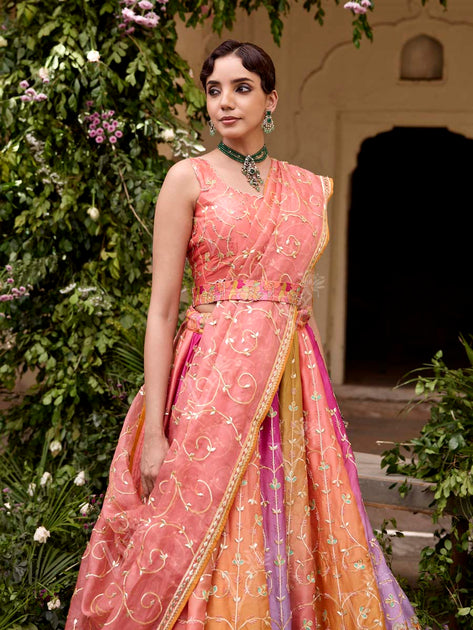 Peach Gotta Patti Lehenga Set