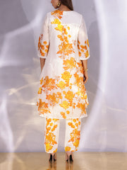 White and Yellow Floral Printed Vasansi Silk Co Ord Set