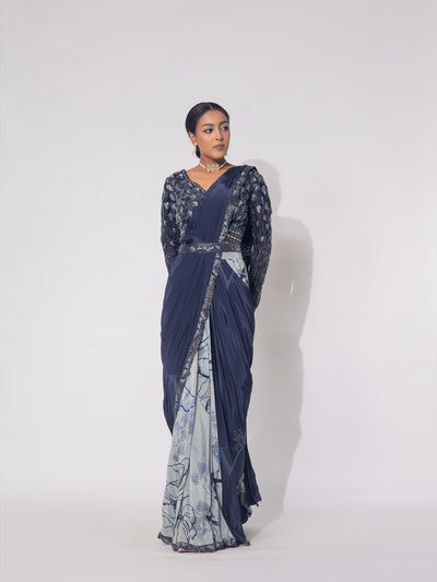 Dark Blue Silk Drape Saree