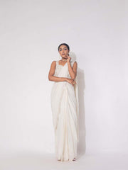 White Silk Drape Saree