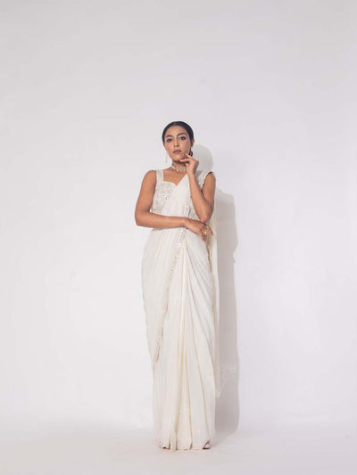 White Silk Drape Saree