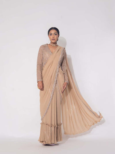 Brown Georgette Drape Saree