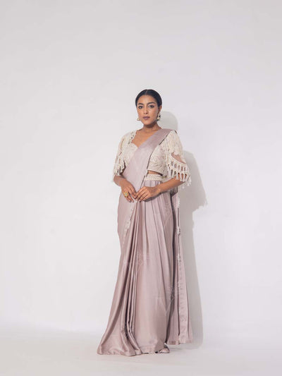 Beige Organza Drape Saree