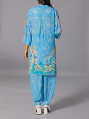 Sky Blue Crepe Silk Kurta And Pant Set