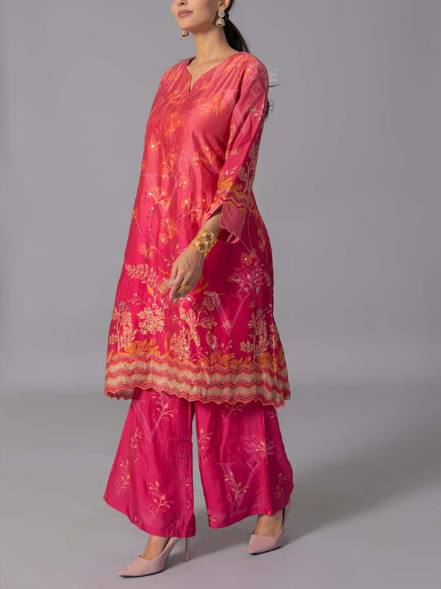 Red  Vasansi Silk Kurta And Pant Set