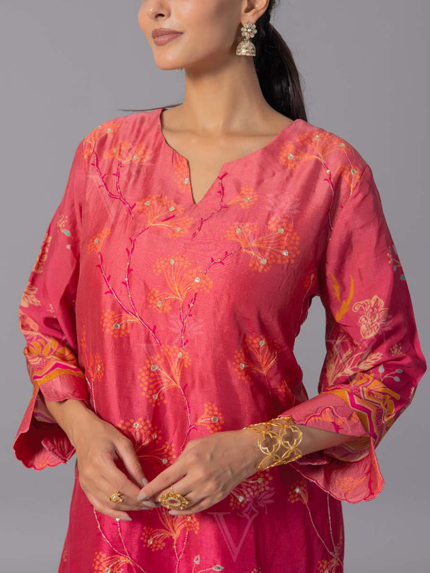 Red  Vasansi Silk Kurta And Pant Set