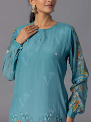 Sky Blue Vasansi Silk Kurta And Pant Set