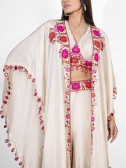 Off-White Silk Cape and Pant Set