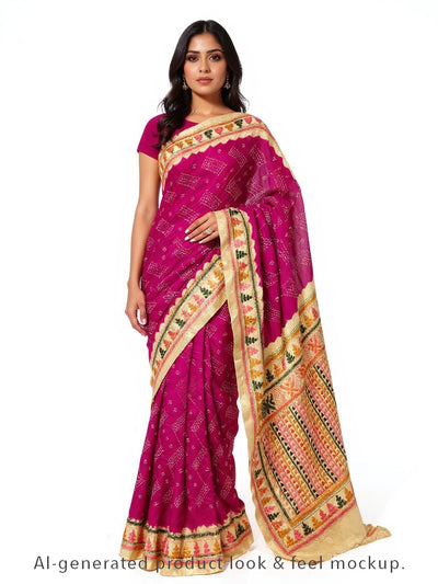 Pink Bandhani Gajji Silk Saree