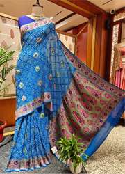 Blue Bandhej Saree with Meenakari Work – Real Georgette, Handmade Tie & Dye
