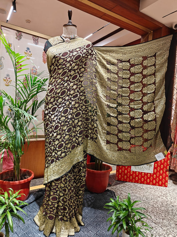 Black & Red Bandhani Saree – Real Georgette, Handmade Tie & Dye
