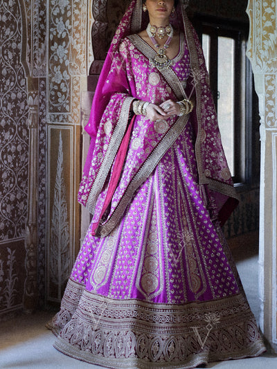 Purple Raw Silk Lehenga Set
