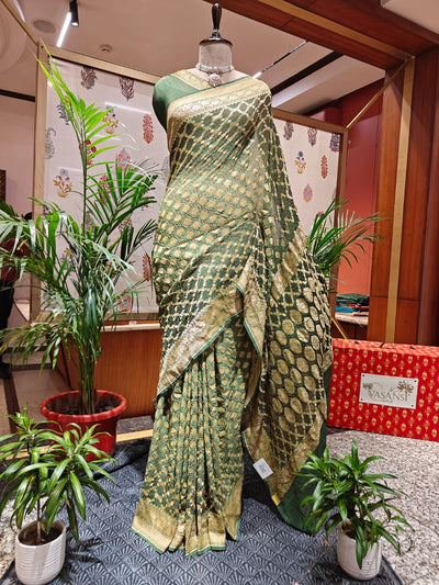 Shades of Green Bandhani Saree – Real Georgette, Handmade Tie & Dye