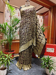 Black & Red Bandhani Saree – Real Georgette, Handmade Tie & Dye