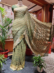 Shades of Green Bandhani Saree – Real Georgette, Handmade Tie & Dye