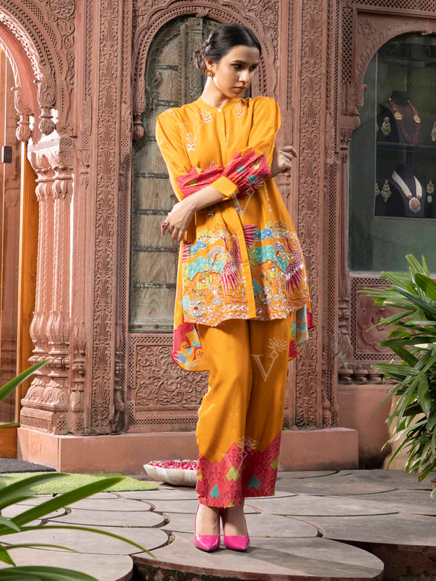 Yellow Vasansi Silk Embroidered Co Ord Set