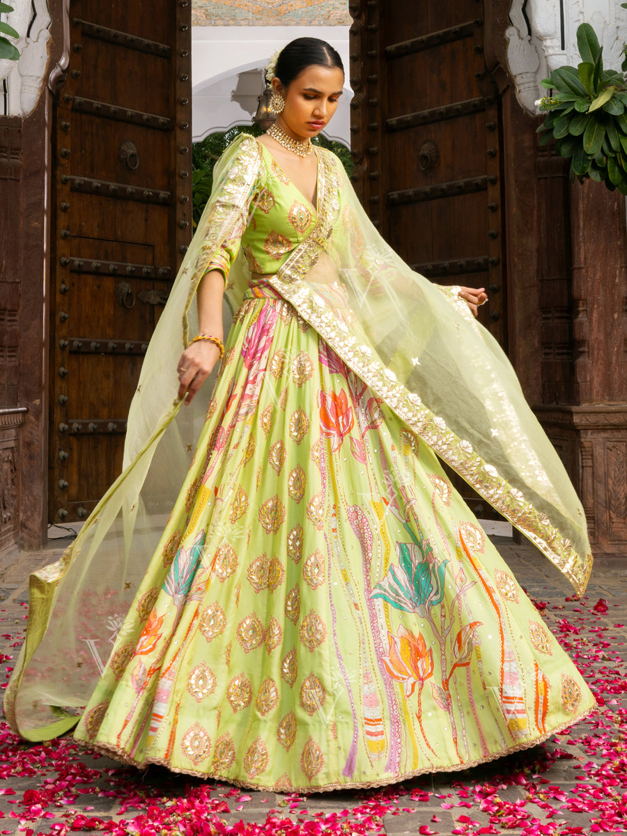 VINCENT TSANG シルクスクリーン Buy Green Vasansi Silk Printed Lehenga Set Online – Vasansi Jaipur
