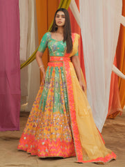 Green and Yellow Vasansi Silk Lehenga Set
