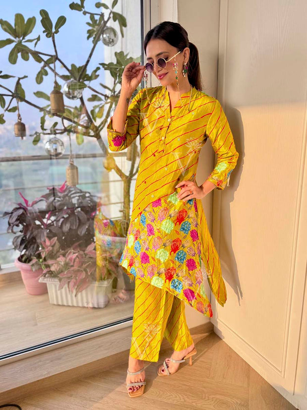 Grass Green Vasansi Silk Leheriya Co Ord Set
