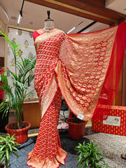 Red Bandhani Saree – Handmade Tie & Dye