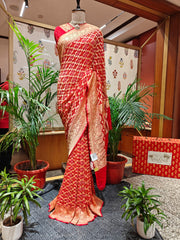 Red Bandhani Saree – Handmade Tie & Dye