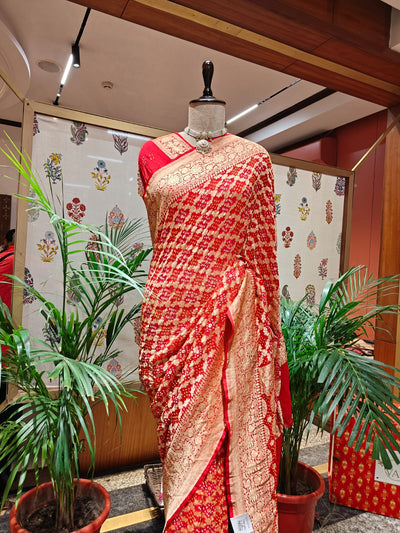 Red Bandhani Saree – Handmade Tie & Dye