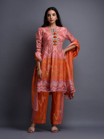 Orange Vasansi Silk Leheriya Suit Set