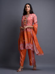 Orange Vasansi Silk Leheriya Suit Set
