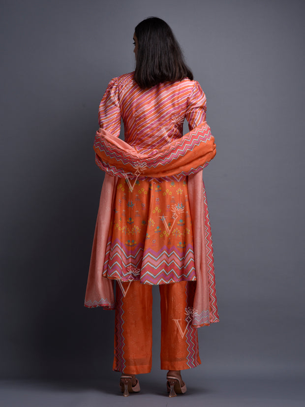 Orange Vasansi Silk Leheriya Suit Set