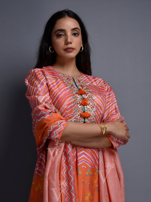 Orange Vasansi Silk Leheriya Suit Set