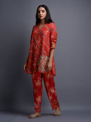 Red Vasansi Silk Leheriya Co Ord Set