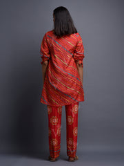 Red Vasansi Silk Leheriya Co Ord Set
