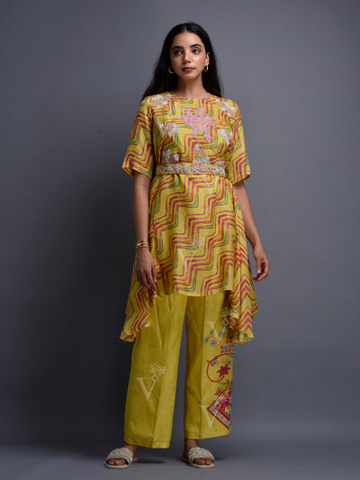 Yellow Vasansi Silk Leheriya Co Ord Set