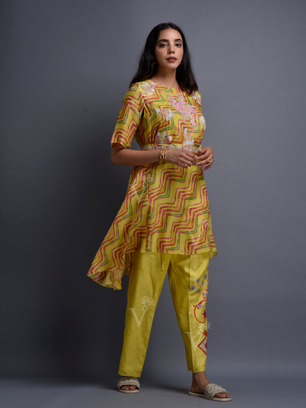 Yellow Vasansi Silk Leheriya Co Ord Set