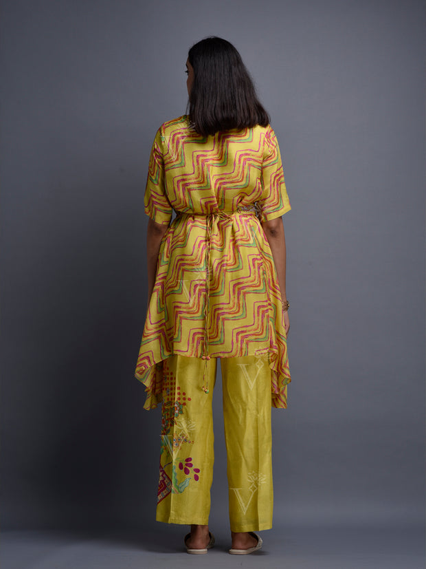 Yellow Vasansi Silk Leheriya Co Ord Set