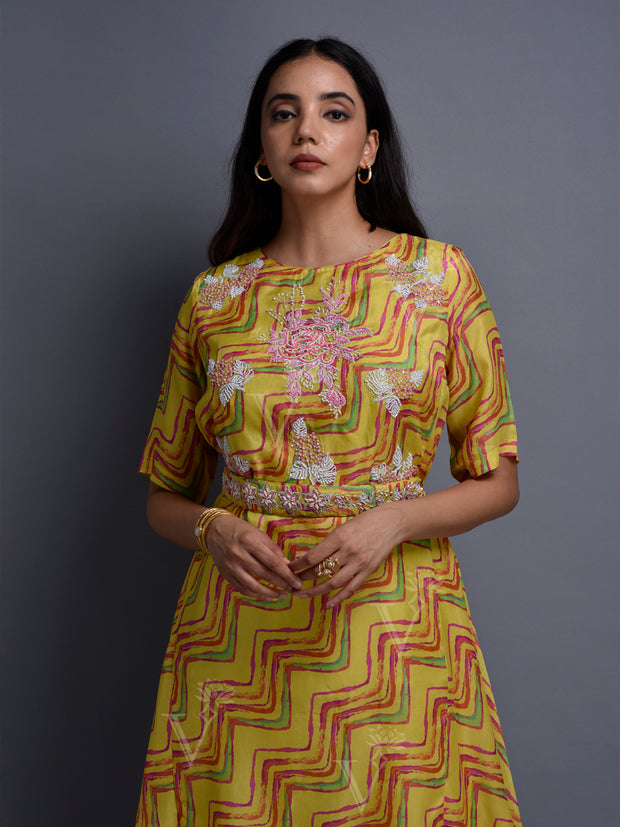 Yellow Vasansi Silk Leheriya Co Ord Set
