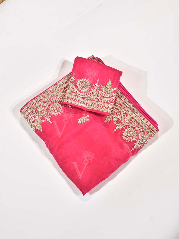 Rani Pink Gota Patti Vasansi Silk Saree