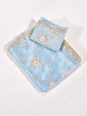 Ice Blue Organza Gota Patti Saree