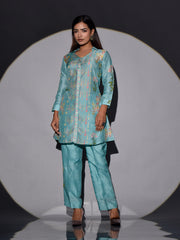 Turquoise Vasansi Silk Printed Co Ord Set