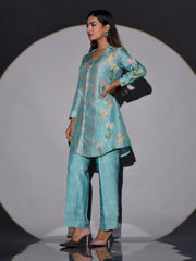 Turquoise Vasansi Silk Printed Co Ord Set