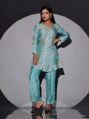 Turquoise Vasansi Silk Printed Co Ord Set
