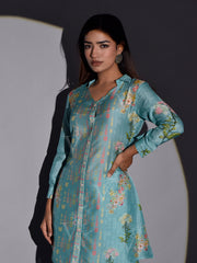 Turquoise Vasansi Silk Printed Co Ord Set