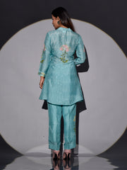 Turquoise Vasansi Silk Printed Co Ord Set