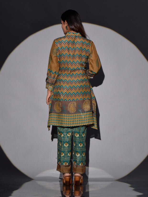 Brown and Green Vasansi Silk Printed Co Ord Set