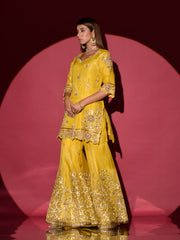 Yellow Organza Gota Patti Kurta and Sharara Set