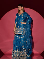 Blue Organza Gota Patti Kurta and Sharara Set