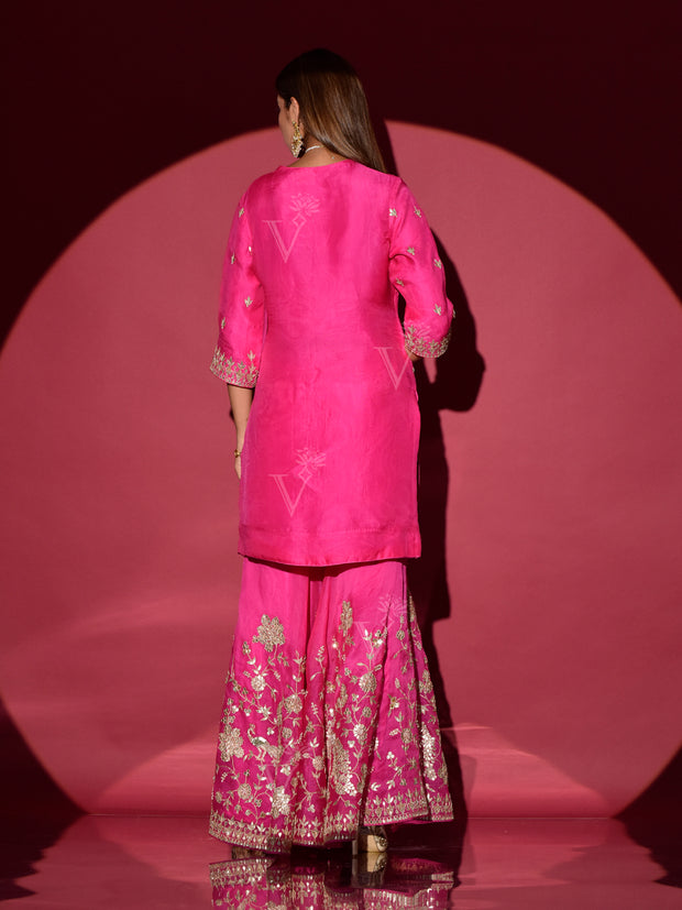 Pink Organza Gota Patti Kurta and Sharara Set