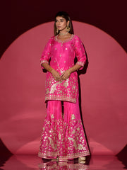 Pink Organza Gota Patti Kurta and Sharara Set