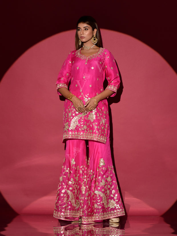 Pink Organza Gota Patti Kurta and Sharara Set