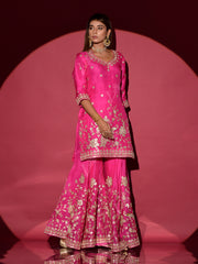 Pink Organza Gota Patti Kurta and Sharara Set